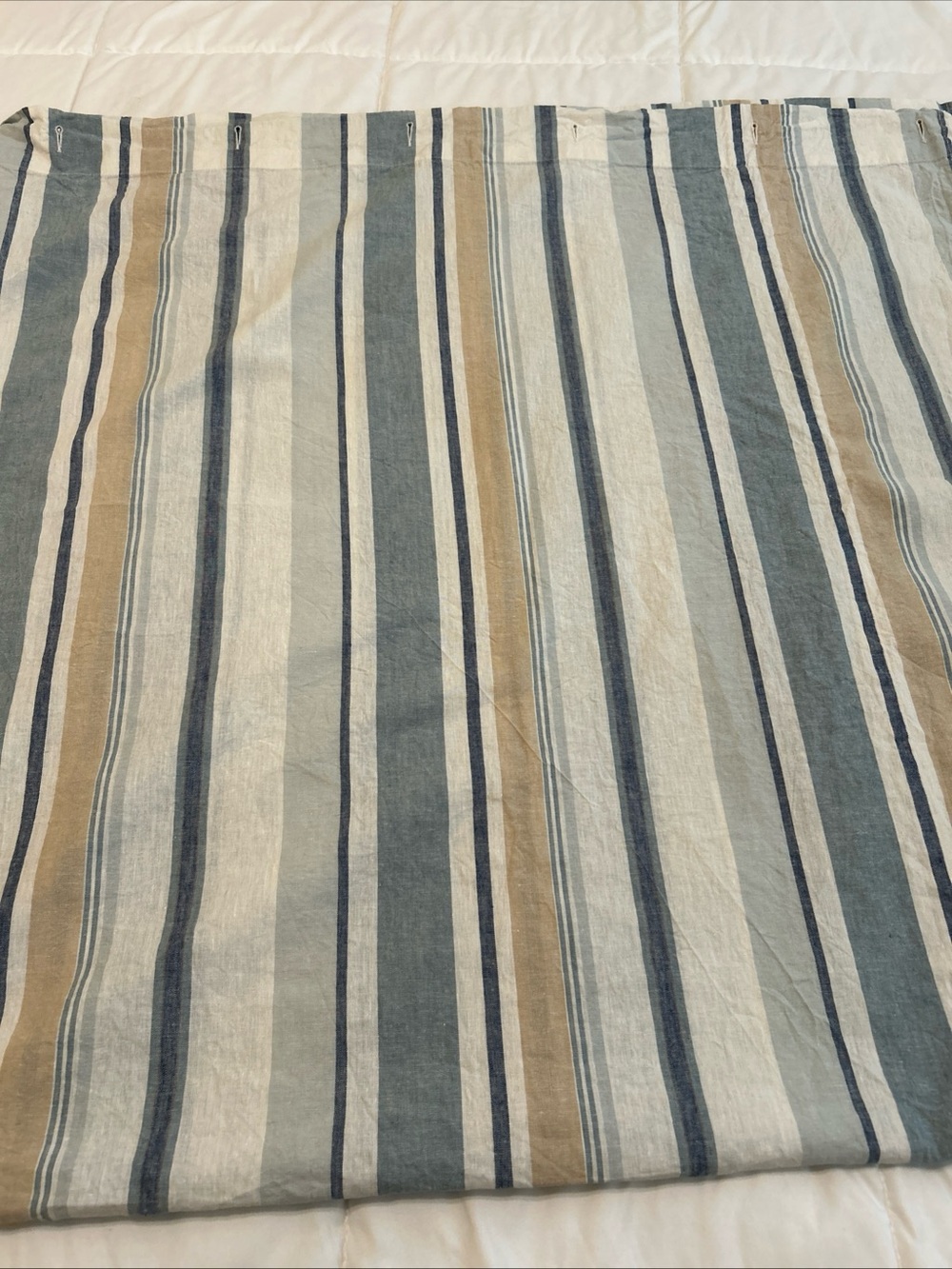 Pottery Barn Blue Beige Striped Linen Cotton Shower Curtain 72x72